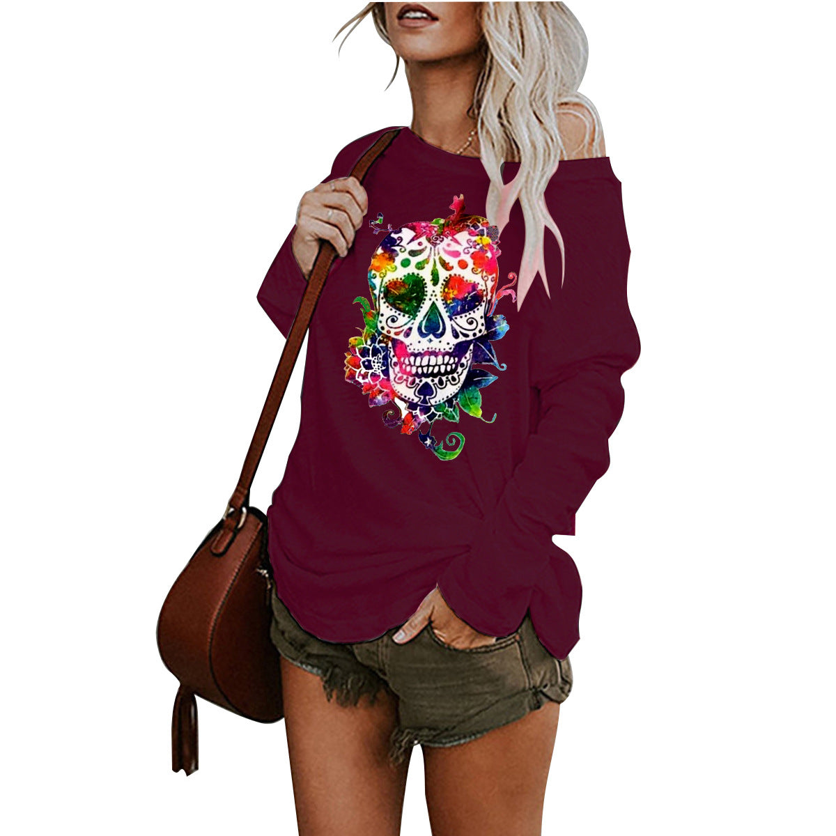 Halloween Print Mid Length Irregular T Shirt