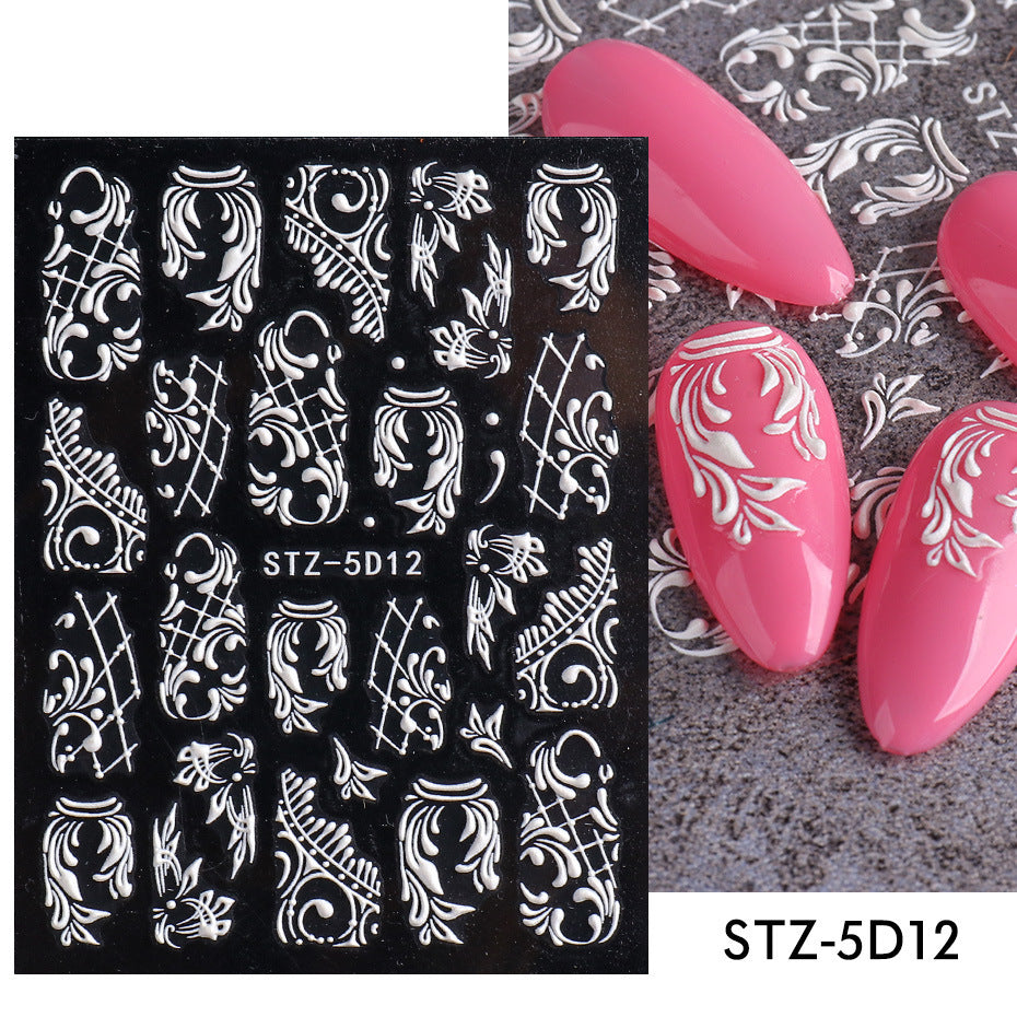 New 5D Stereo Carved Rose Nail Sticker