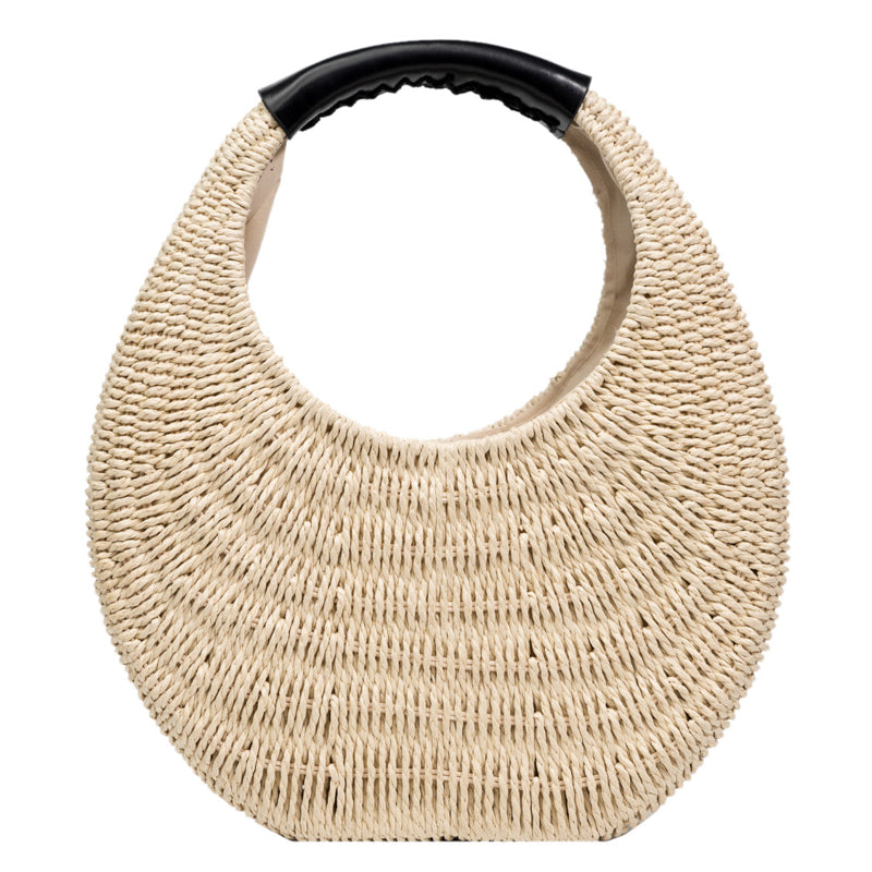 Woman Straw Bag With Round Handle 2022 Summer Travel Woven Totes Handmade Shopper Handbag Rattan Shoulder Bag Beach Purses