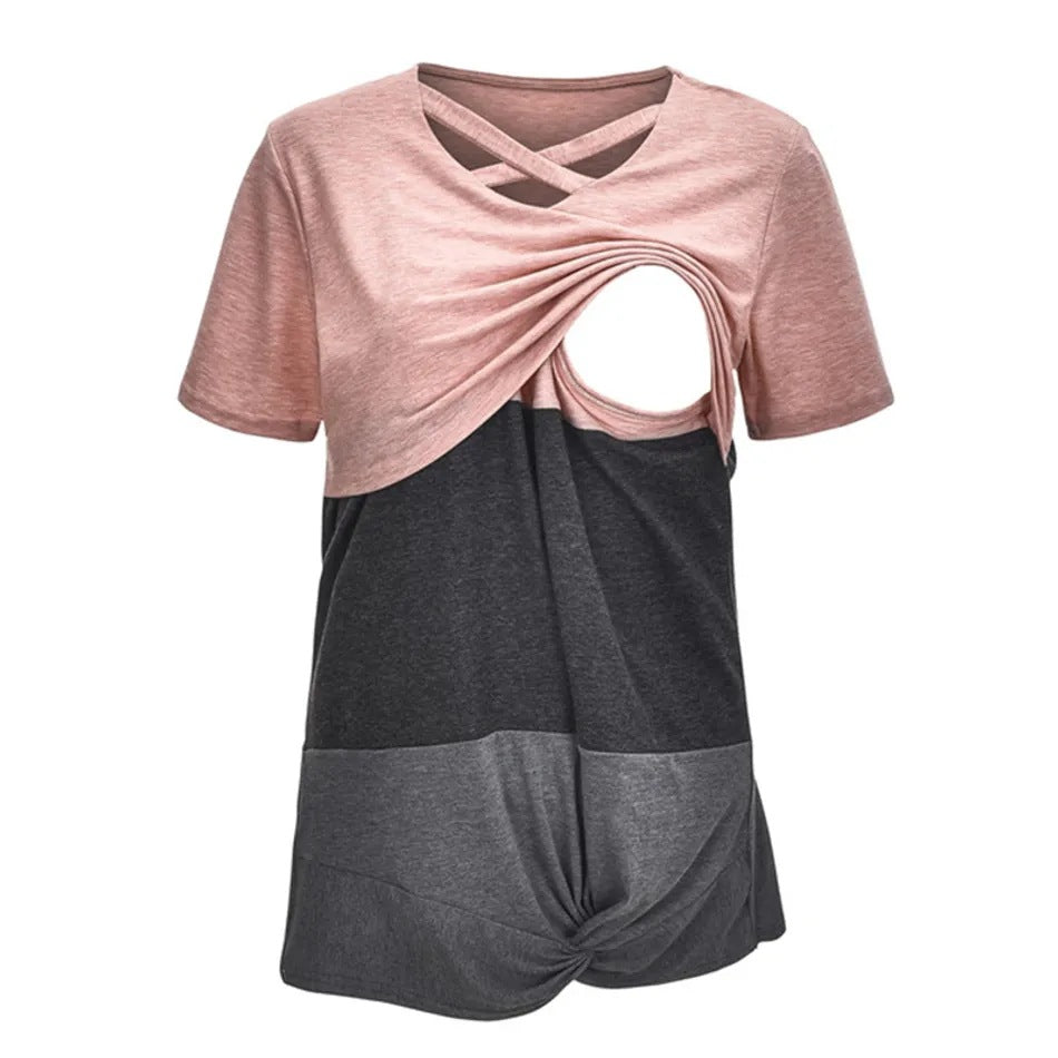 Casual Collage Pullover Short Sleeve Round Neck