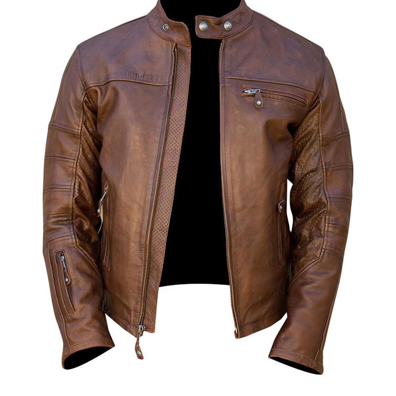 European And American Fashion Men's Slim Short Zipper Leather Jacket