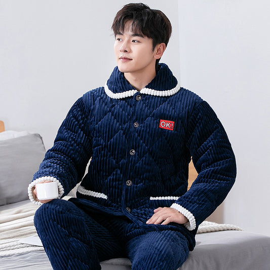 Men's Winter Thickened Crystal Fleece Quilted Pajamas