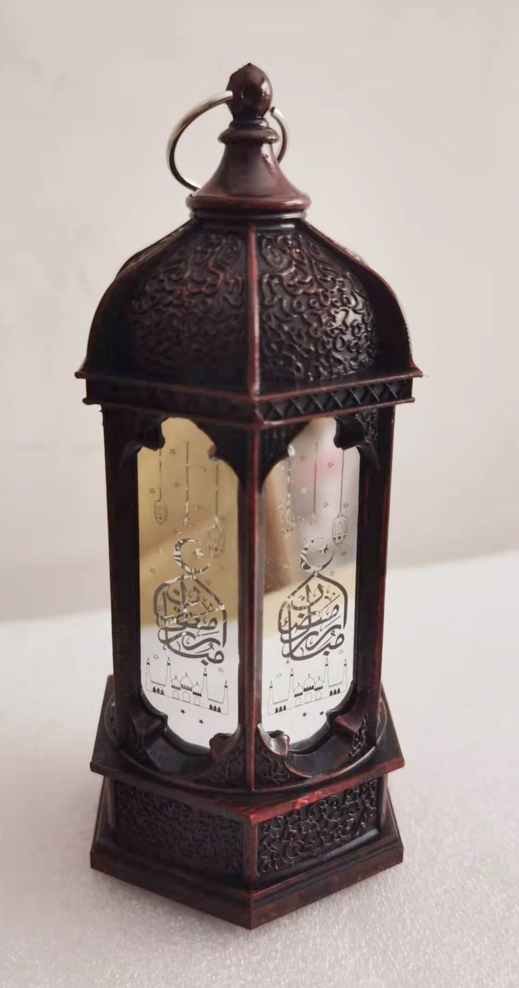 Electronic Luminous Ornament Christmas Retro Hexagonal Glass Wind Lamp