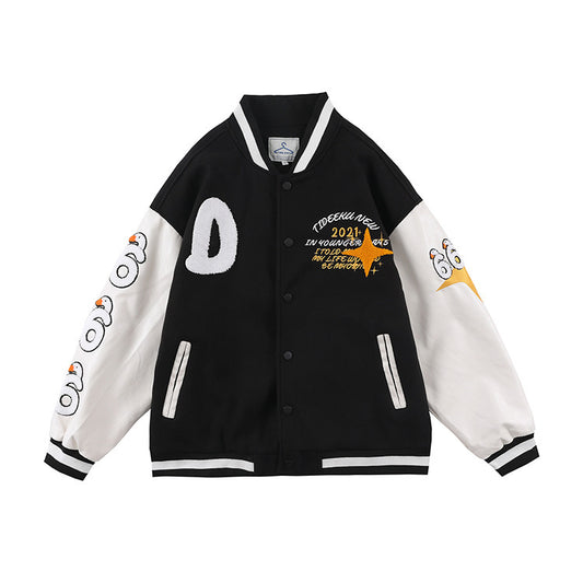 Baseball Uniform Duck Towel Embroidered Leather Sleeve Casual