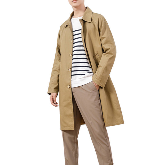 Men's Single-breasted Casual Mid-length Trench Coat