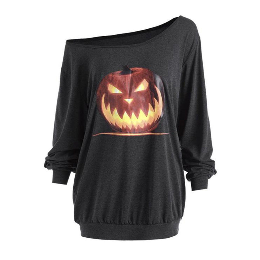 Cross Shoulder Halloween Angry Pumpkin Print Top