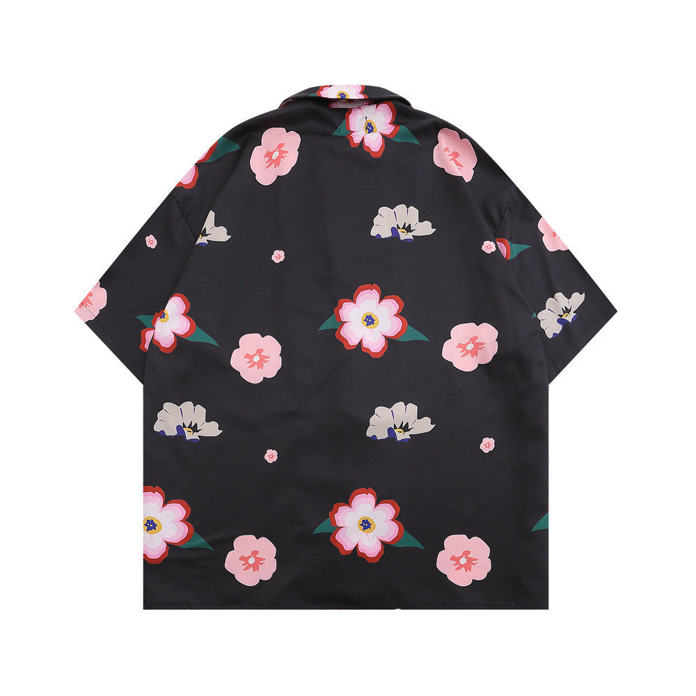 Men's Floral Digital Printing Lapel Short Sleeve Shirt