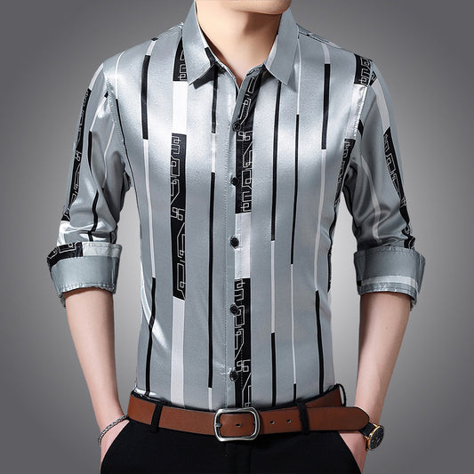 Spring And Autumn Striped Silk Ironing Shirt Men's Long Sleeves