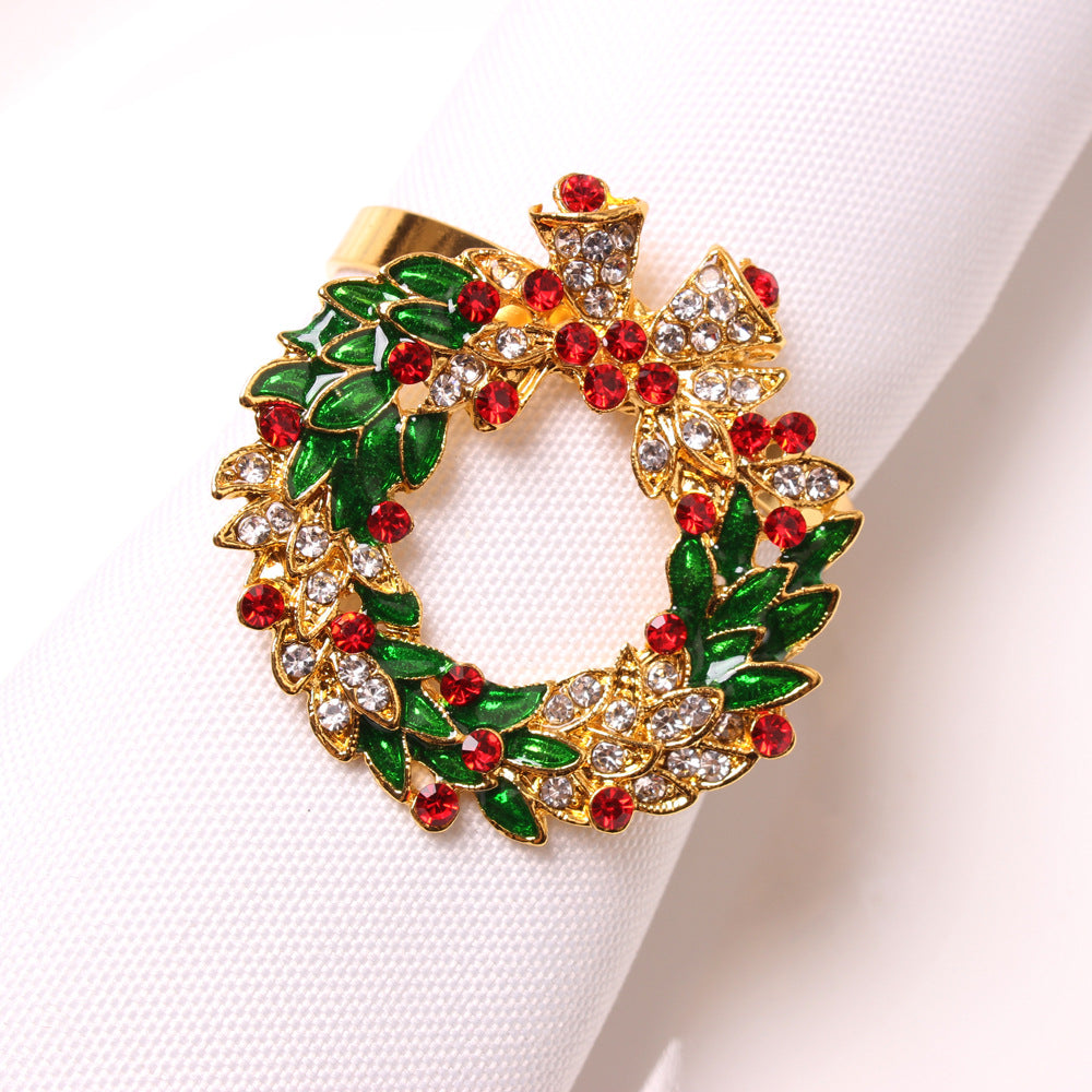 Elk Flower Christmas Tree Napkin Rings Bells