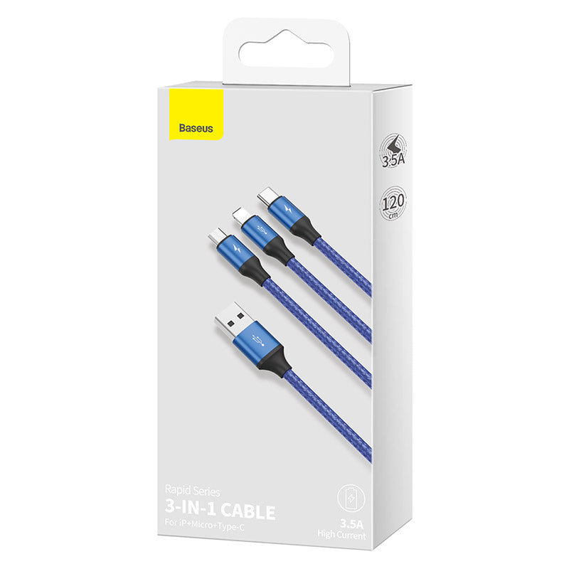 Rapid Series 3 In 1 Cable For IP Plus Micro Plus Type C Dark Blue