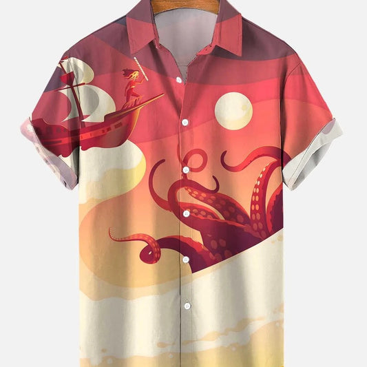 Men's Octopus Sea Pattern Short Sleeve Polo Shirt