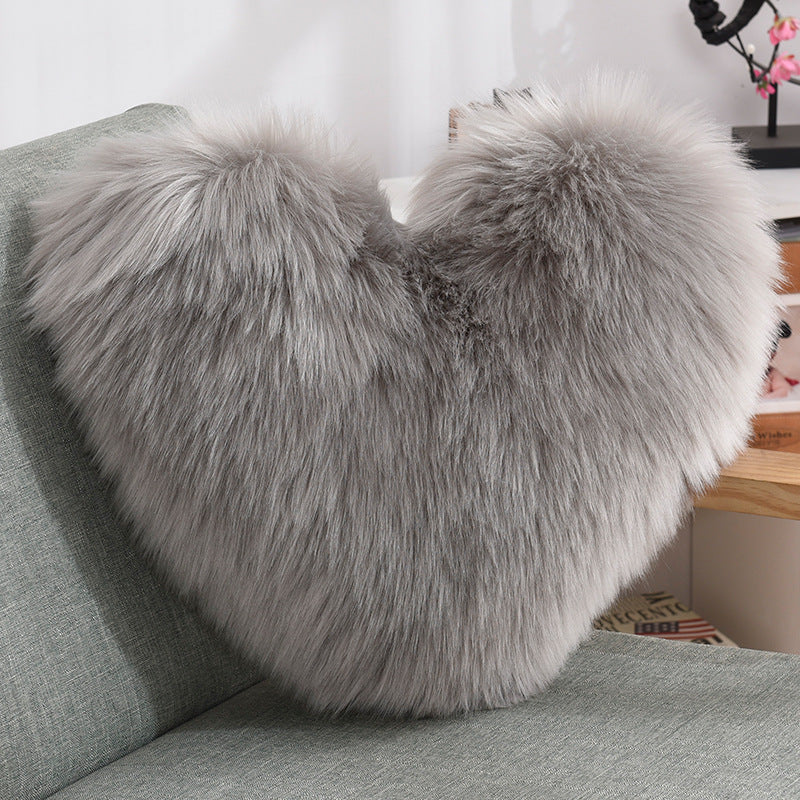 Throw Pillows Heart Shape Long Plush Fluffy Shaggy Cushion Cover