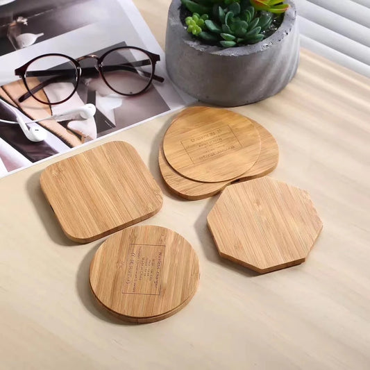 Real Bamboo Wood Square Round Wood Grain 10W Wireless Charging