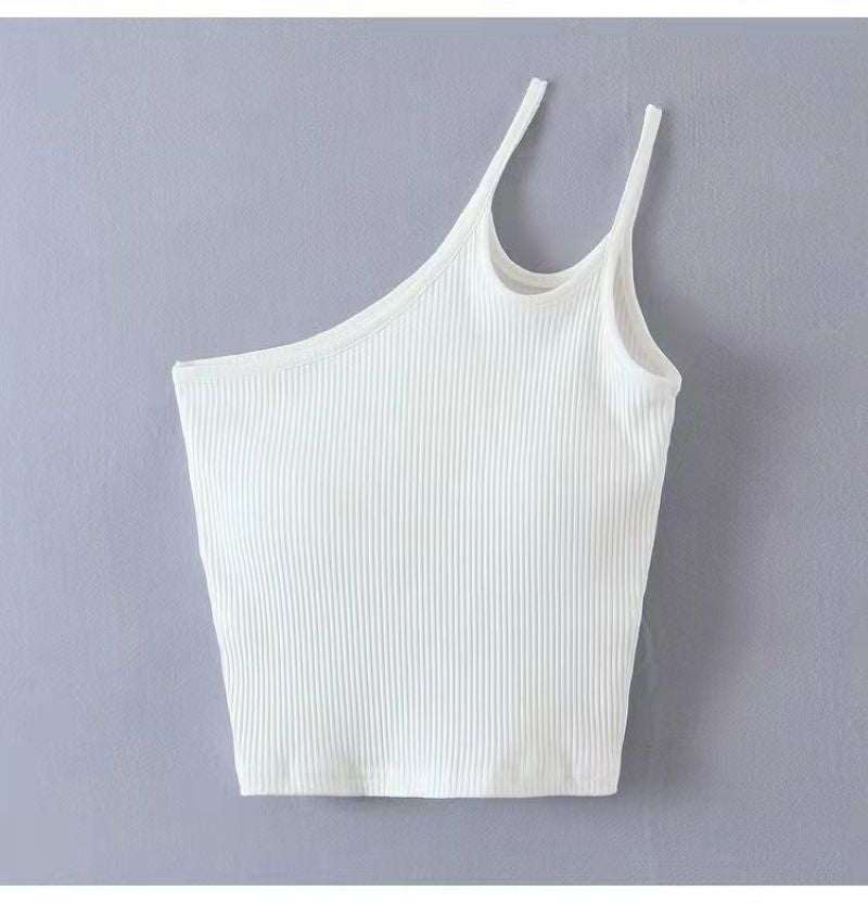 Tight-fitting Short Crop Inside Take Oblique Shoulder Back Center Female Outer Wear Suspender Top