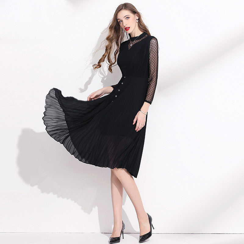 Femininity Black Chiffon Long Sleeve Dress