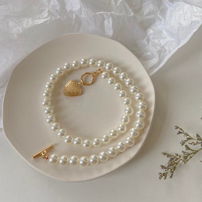 Electroplating Clavicle Chain Love Pearl Necklace