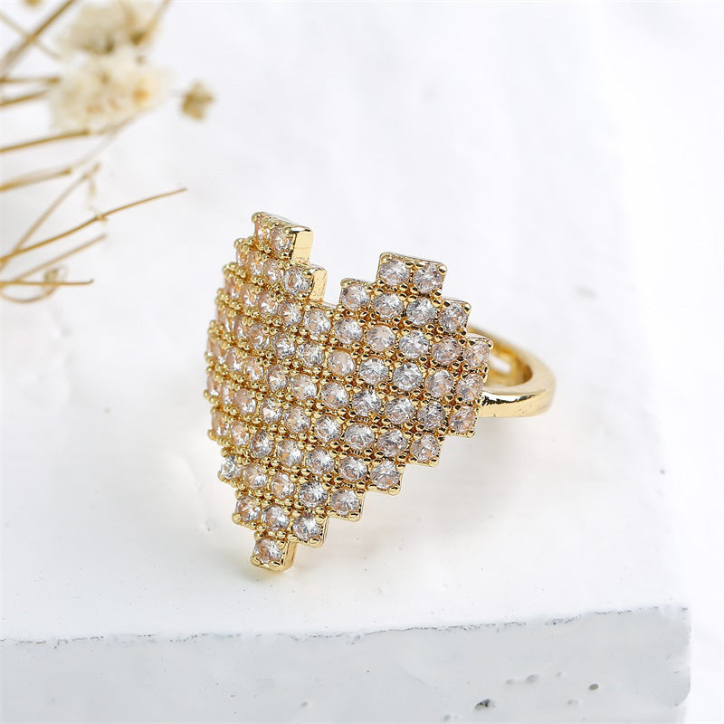 Trendy Heart-Shaped Personality Crystal Open Ring