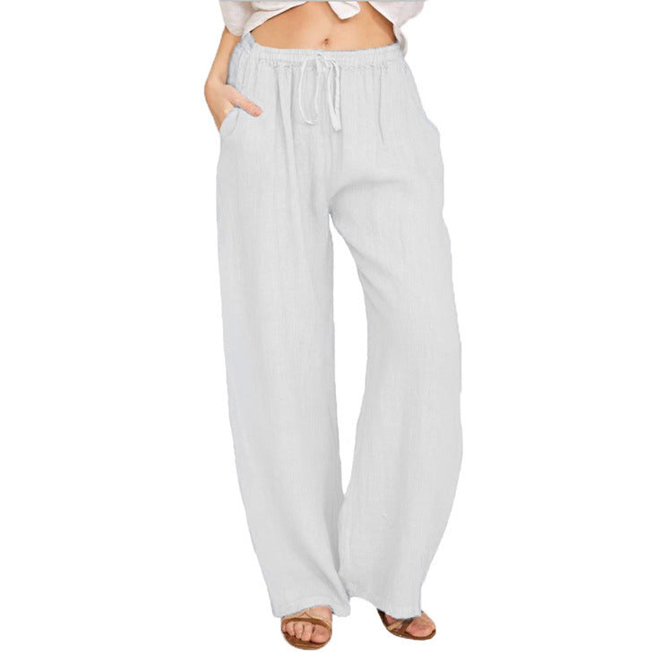 Soft Casual Drawstring Tie Trousers Elastic Waist Loose Jogger Pants With Pockets