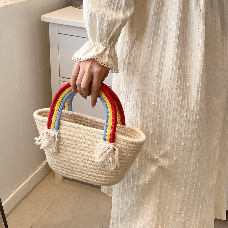 Soft Fabric Rainbow Handle Luxury Designer Small Top Handle Totes Female Handbags Women 2022 Trend Designer Shopper Shoulder Bag