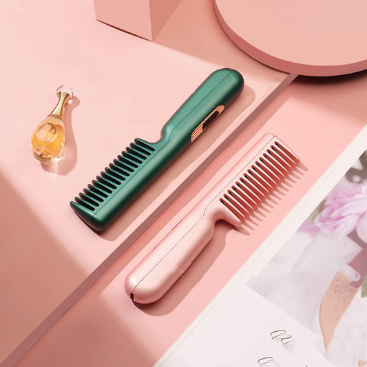 Wireless Straight Hair Comb Portable USB Charging Negative -Ion Smoothing Straightener Curling Comb Hair Brush