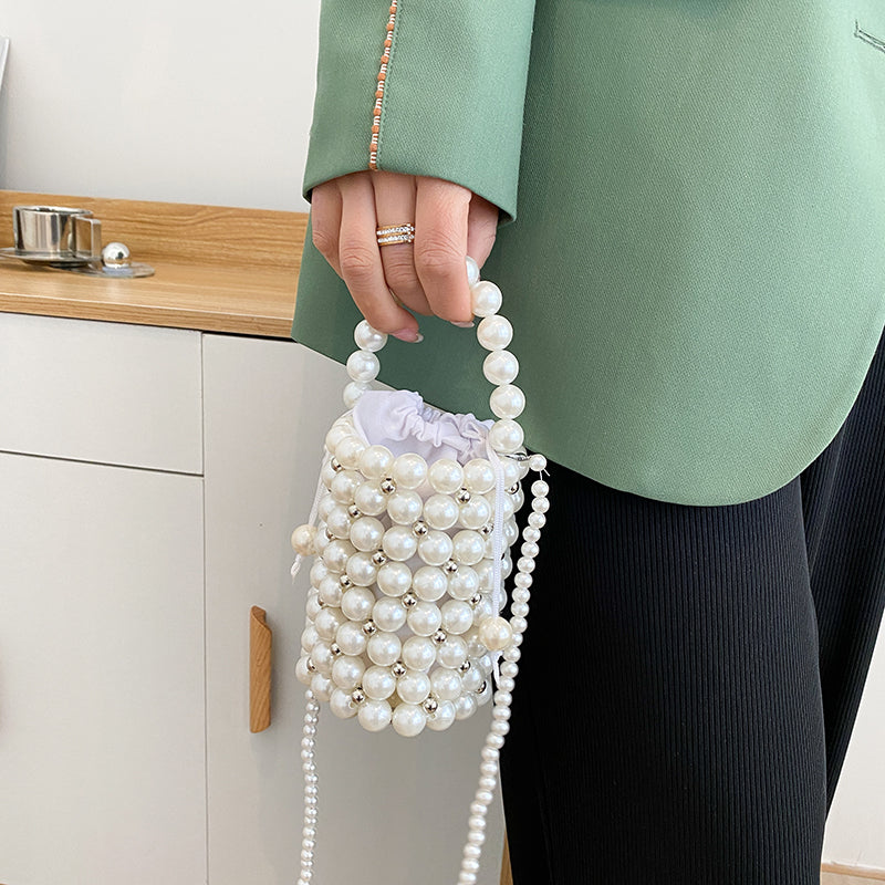 Mini Beads Bag Handmade Vintage Handbags Evening Party Shoulder Bag Female 2022 Wedding Bags With Pearls Luxury Women's Totes