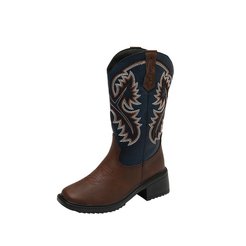 Embroidery Shoes Western Boots Chunky Mid Heel Cowboy Boots Women