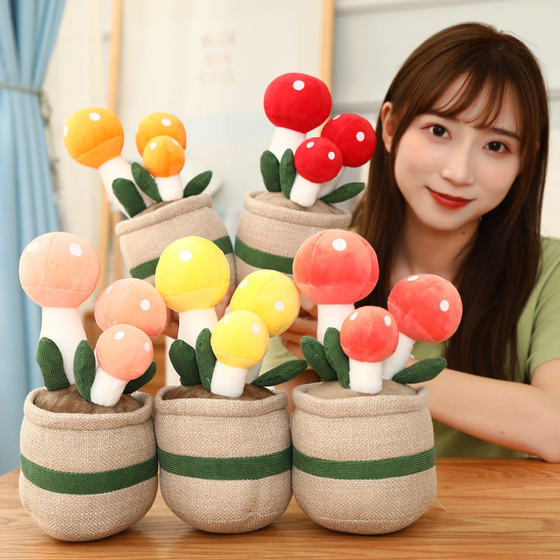 New Cute Potted Plants Mushroom Ornaments Plush