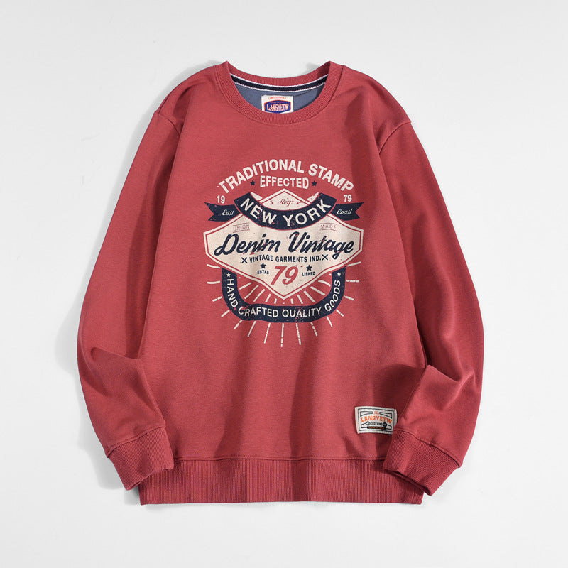 Vintage Print Loose Crew Neck Cotton Terry Sweatshirt