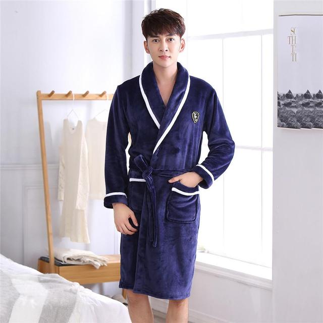 Winter Flannel Lovers Robe Gown Elegant Solid Casual Sleepwe