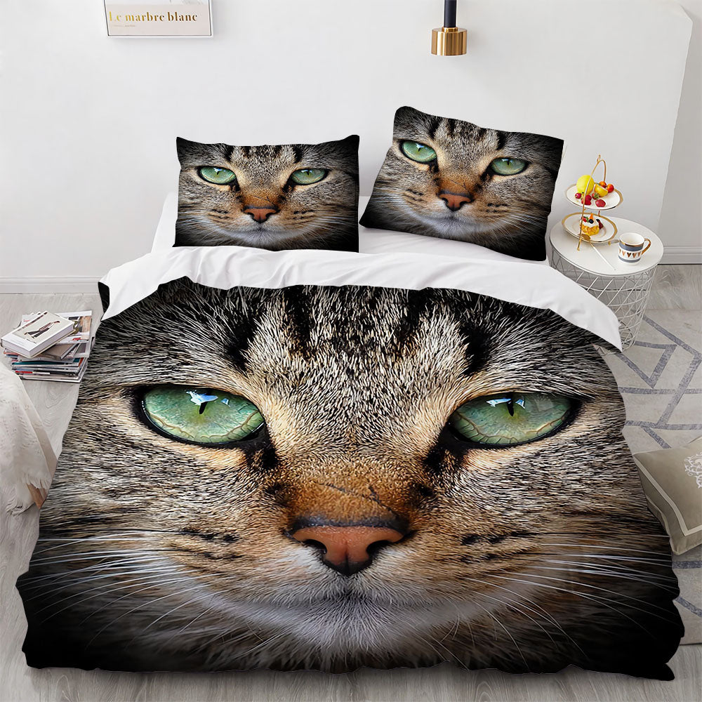 White Cute Cat Bedding Set Girl Ladies Bedroom Comfort Duvet Cover