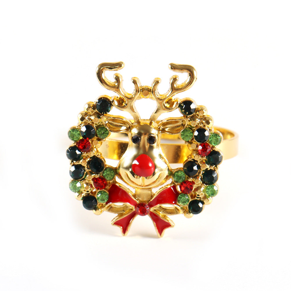 Elk Flower Christmas Tree Napkin Rings Bells