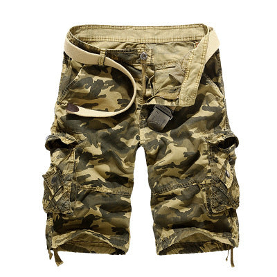 Men's Loose Casual Camouflage Overalls Large Size Multi-pocket Five-point Pants Men's Beach Pants