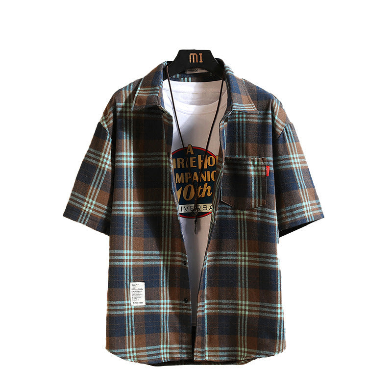 Men's Plus Size Casual Short-sleeved Plaid Shirt