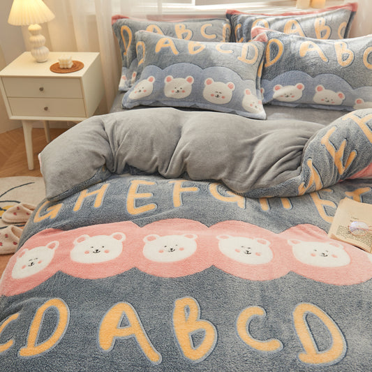 One-piece Cartoon Double-sided Milk Velvet Thick Quilt Cover