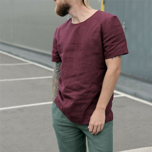 European And American Men's Cotton And Linen T-shirt Short Sleeves