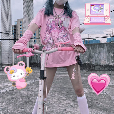 Gothic Pink Harajuku Anime Girl Loose Aesthetic T-Shirt