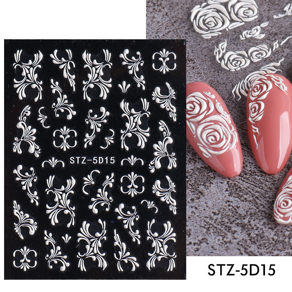 New 5D Stereo Carved Rose Nail Sticker