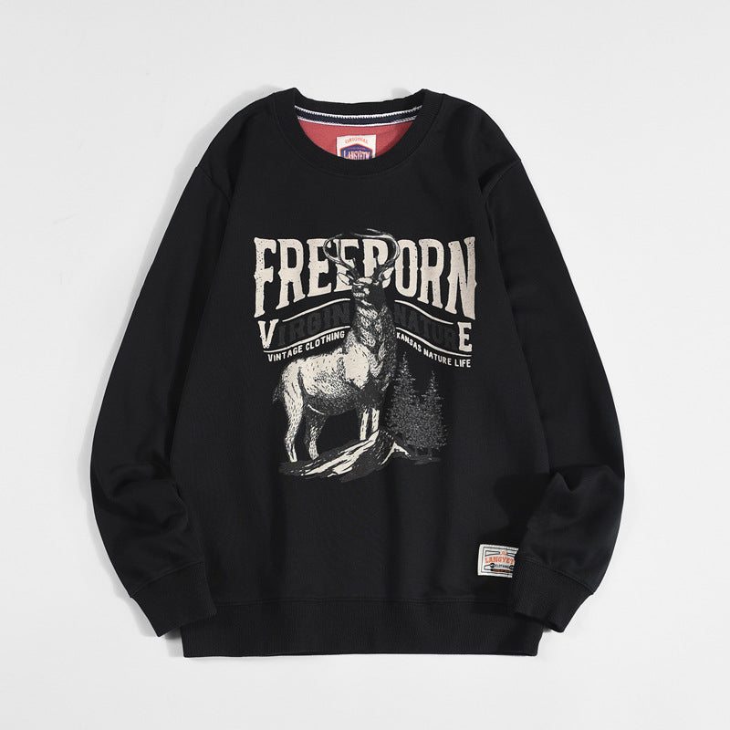 Vintage Print Loose Crew Neck Cotton Terry Sweatshirt