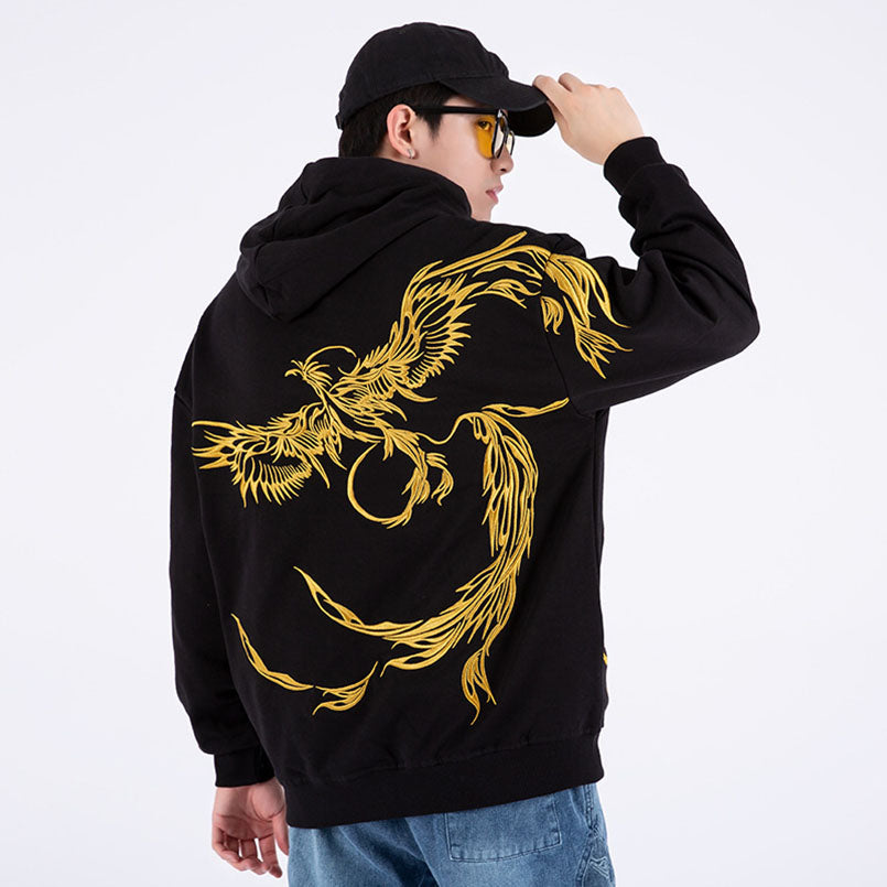 Phoenix Pattern Embroidered Men's Ethnic Style Hooded Sweater