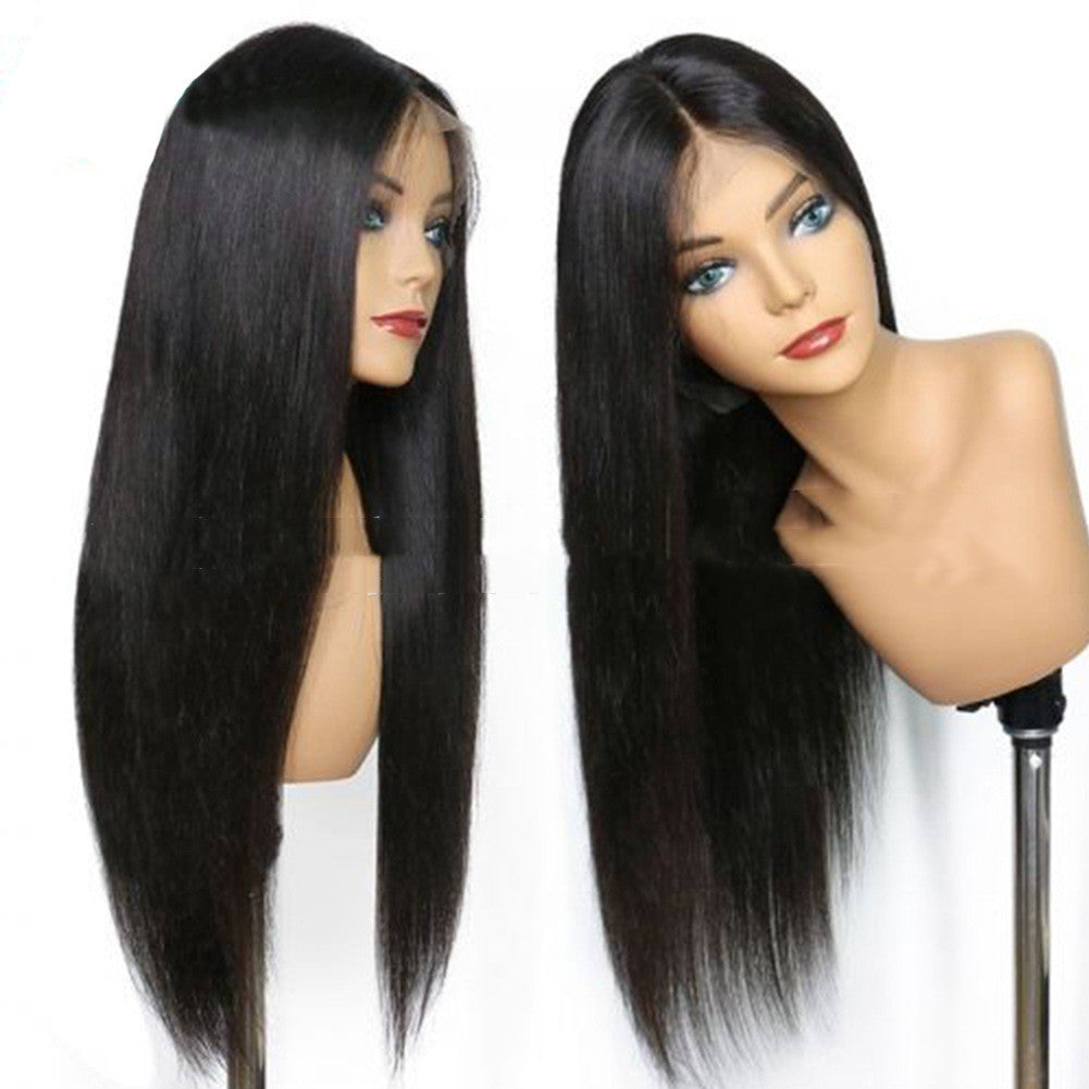 Ladies Mid-length Straight Hair Black Synthetic Front Lace