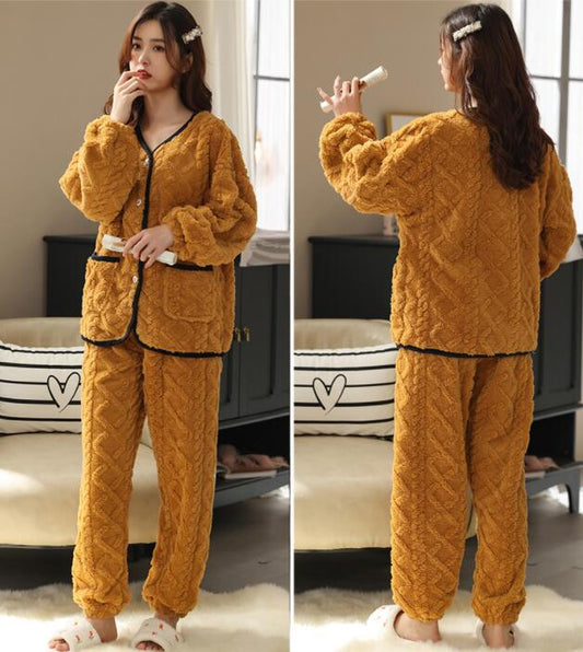 Ladies Long-sleeved Flannel Padded Pajamas Home Service Suit