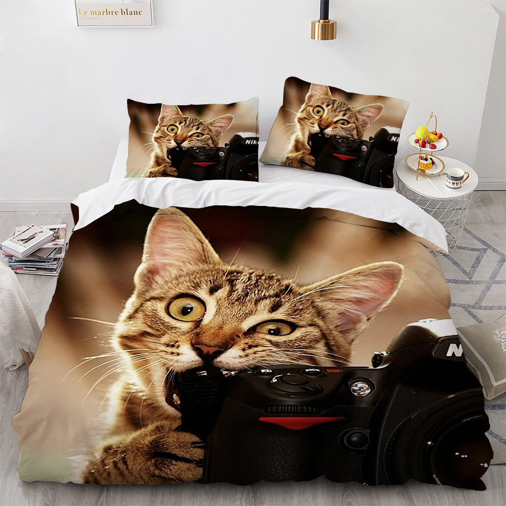 White Cute Cat Bedding Set Girl Ladies Bedroom Comfort Duvet Cover