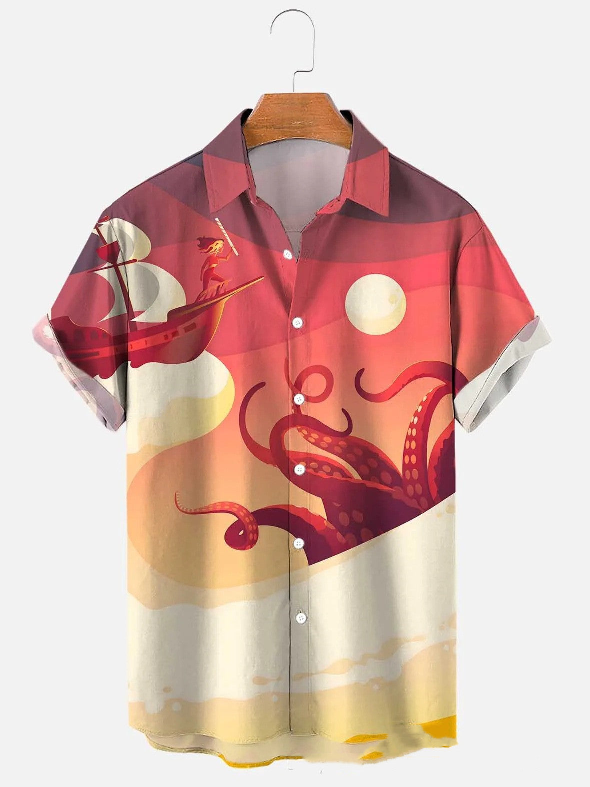 Men's Octopus Sea Pattern Short Sleeve Polo Shirt