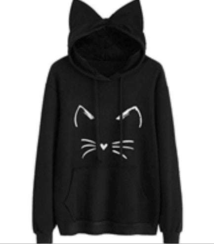 Cat Printing Ear Hooded Women's Sweater