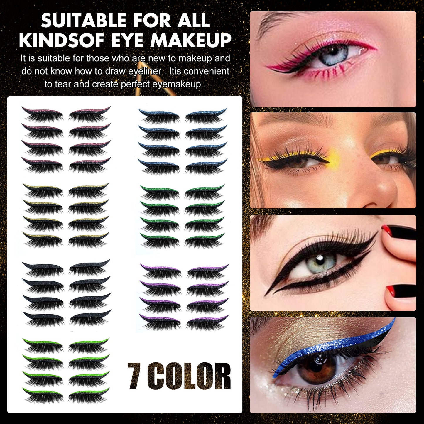 Stickers Reusable Waterproof Self-Adhesive Eyeliner Stickers Glitter Shiny Eyeliner Stickers 7 Colors