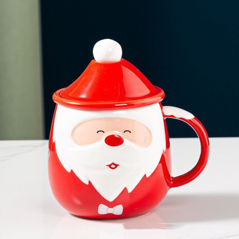 Santa Claus Ceramic Mugs Milk Coffee Cups With Lids Spoons Ins Large Capacity Water Bottle Creative Mark Drinkware