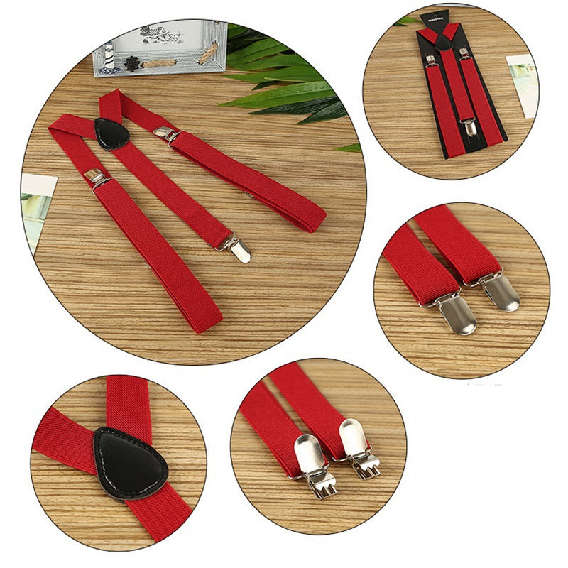 Solid Color Unisex Elastic Suspenders Strap Clip