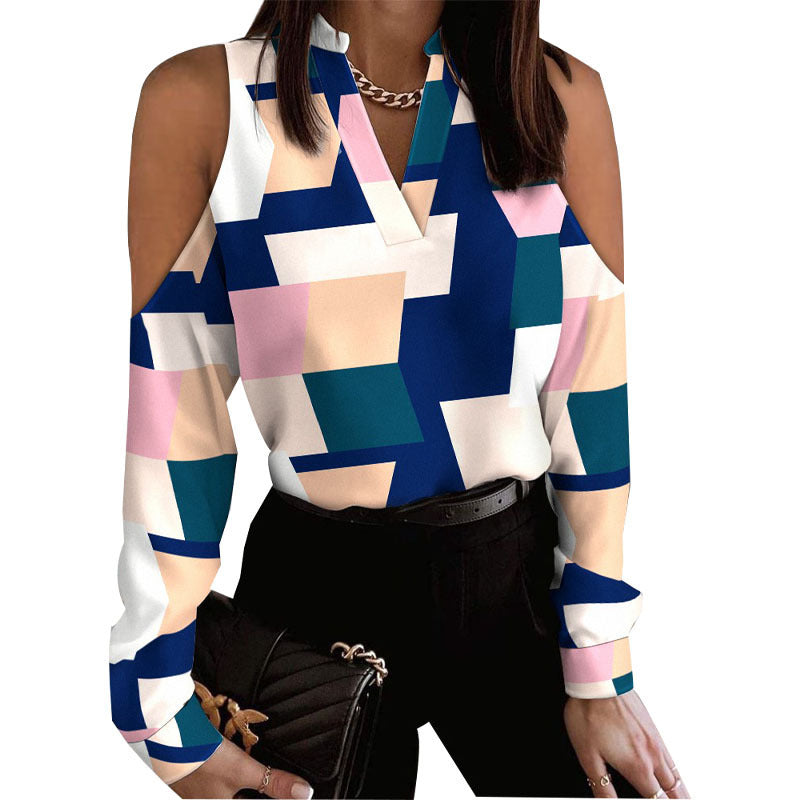 Long Sleeve Off-shoulder Long Sleeve Printed Shirt