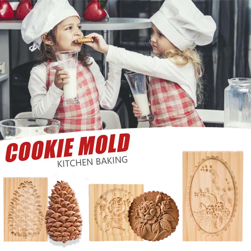 Wooden Gingerbread Cookie Mold Pine Nuts Rose Flower Cookie Mold Wooden Rose Flower Christmas Kitchen Tools