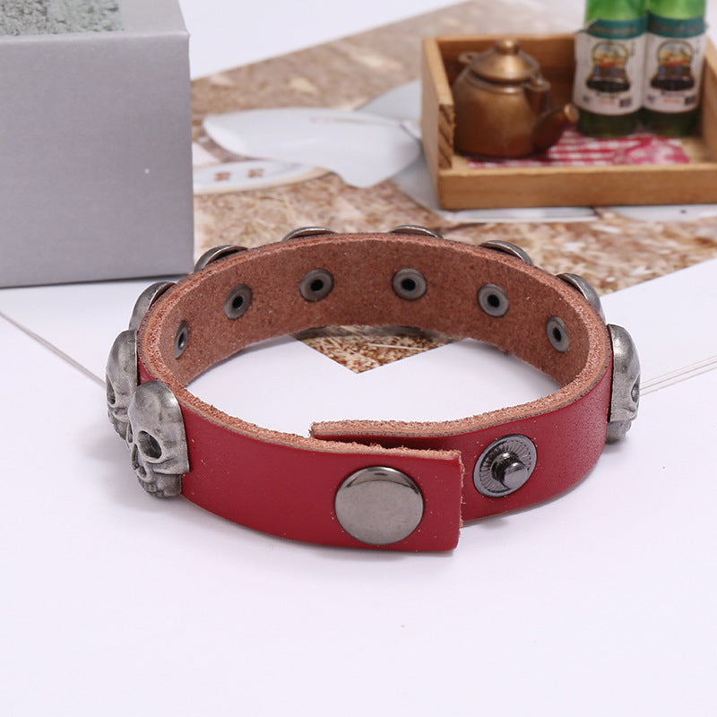 Men's Personality Skull Leather Halloween Bracelet